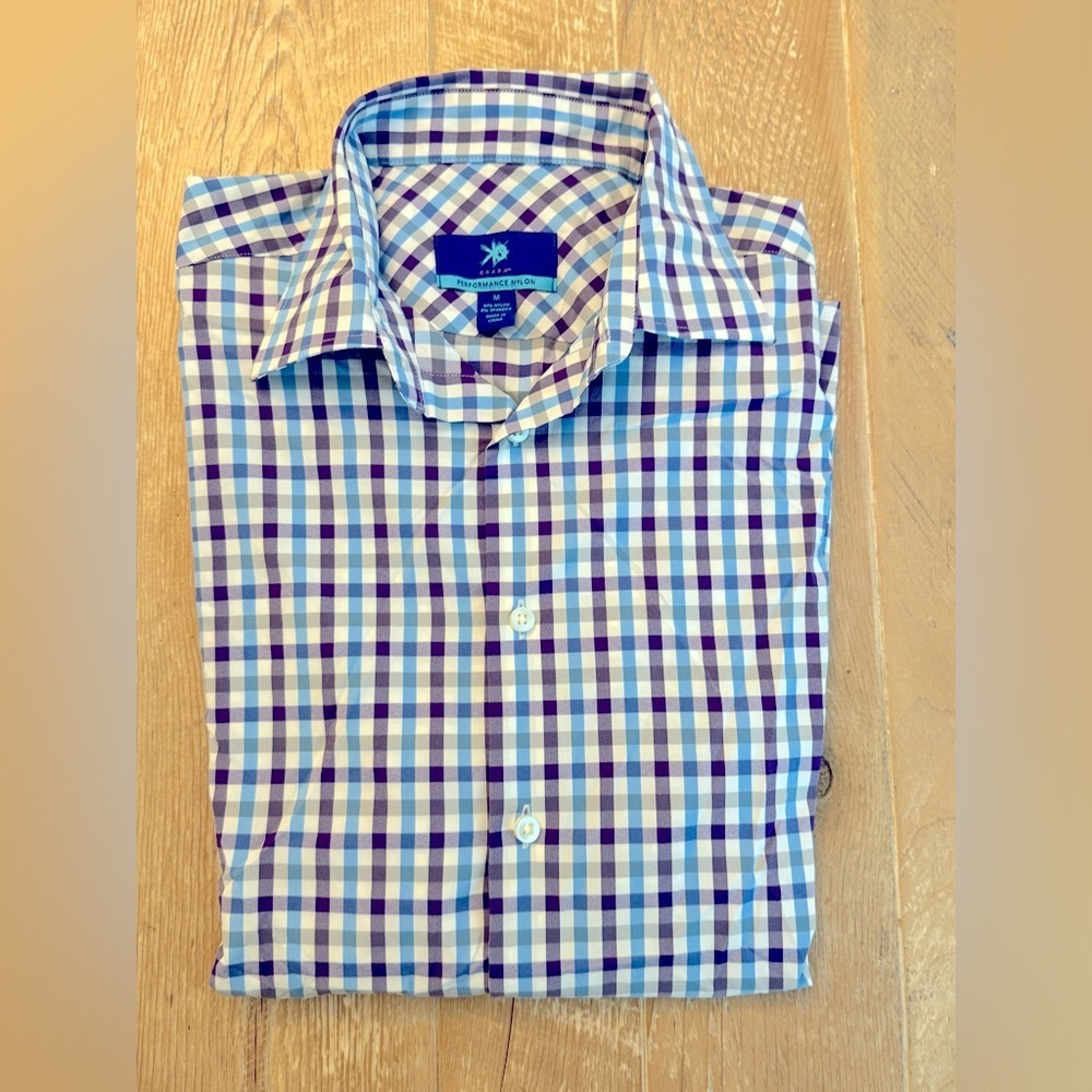Egara performance nylon men button down plaid shirt size M